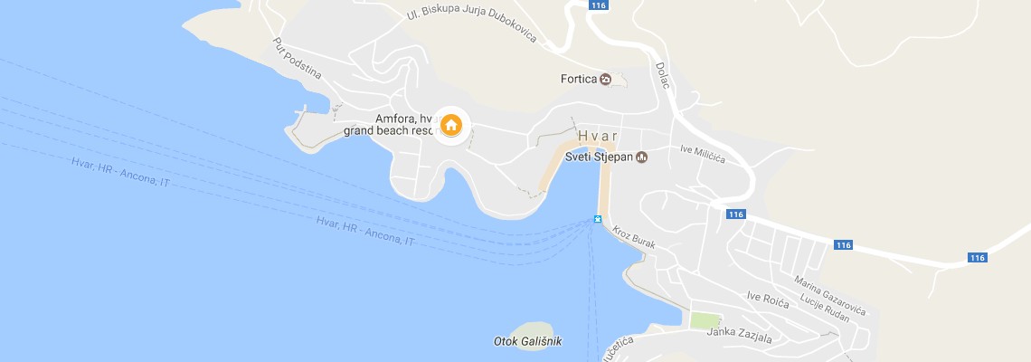 mapa Hotel Amfora, Hvar