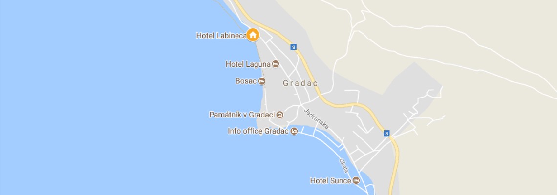 mapa Hotel Labineca, Gradac