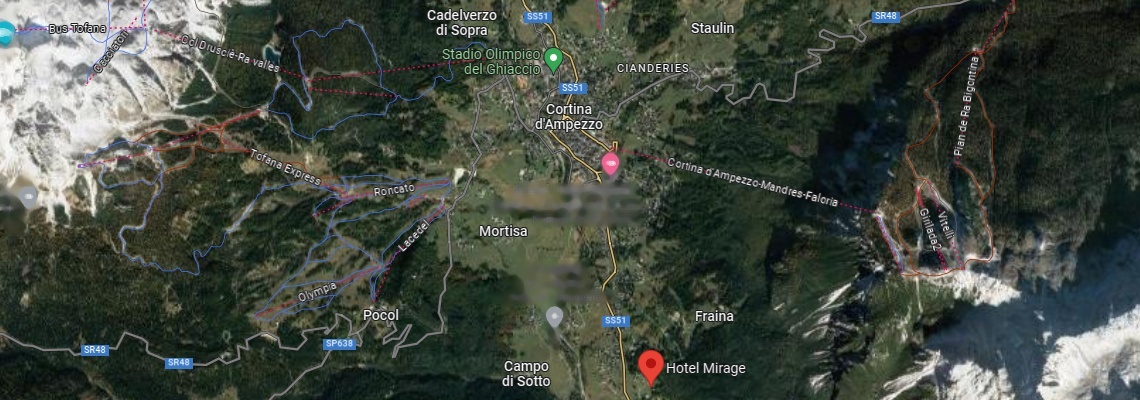 mapa Hotel Mirage, Cortina d'Ampezzo