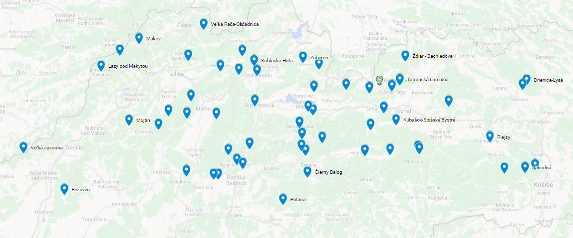 mapa slovensko lyžovanie