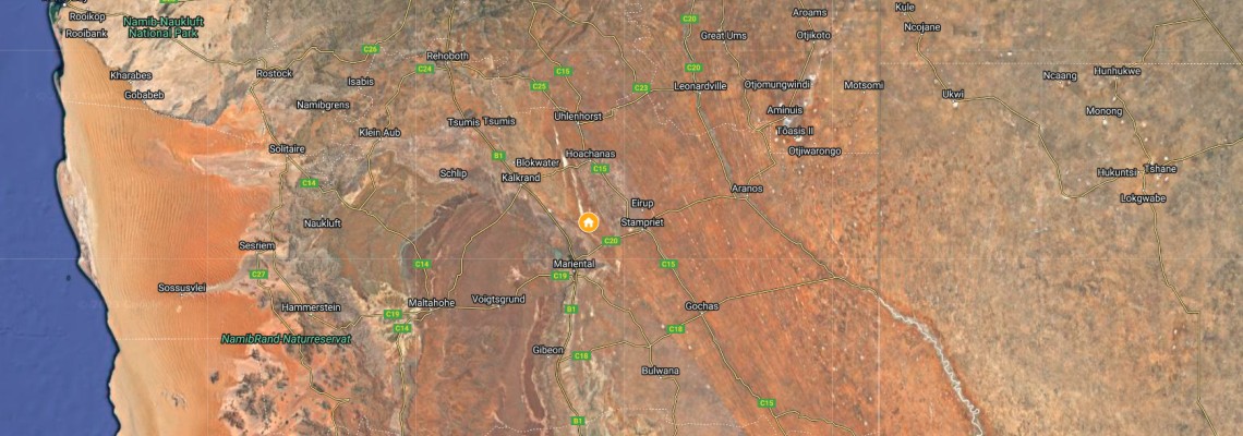 mapa Bagatelle Kalahari Game Ranch, Kalahari, Nambia