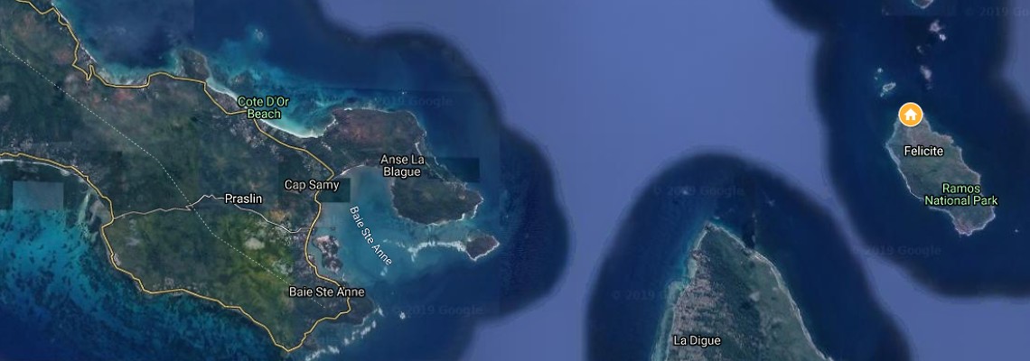 mapa Six Senses Zil Pasyon, ostrov Flicit, Seychely
