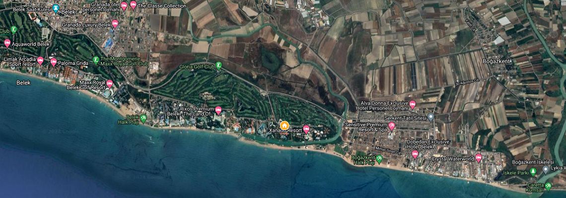 mapa Gloria Golf Rezort, Belek, Turecko